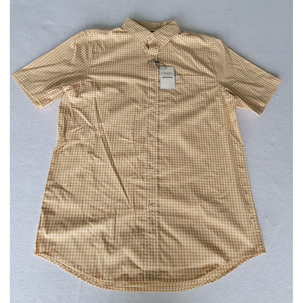 CHAPS Men's S And MShort sleeve Driftwood Check Summer Button Comfort Shirt NWT